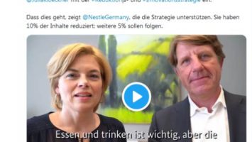 Tweet mit Julia Klöckner und Nestlé zum Thema Reduktionsstrategie